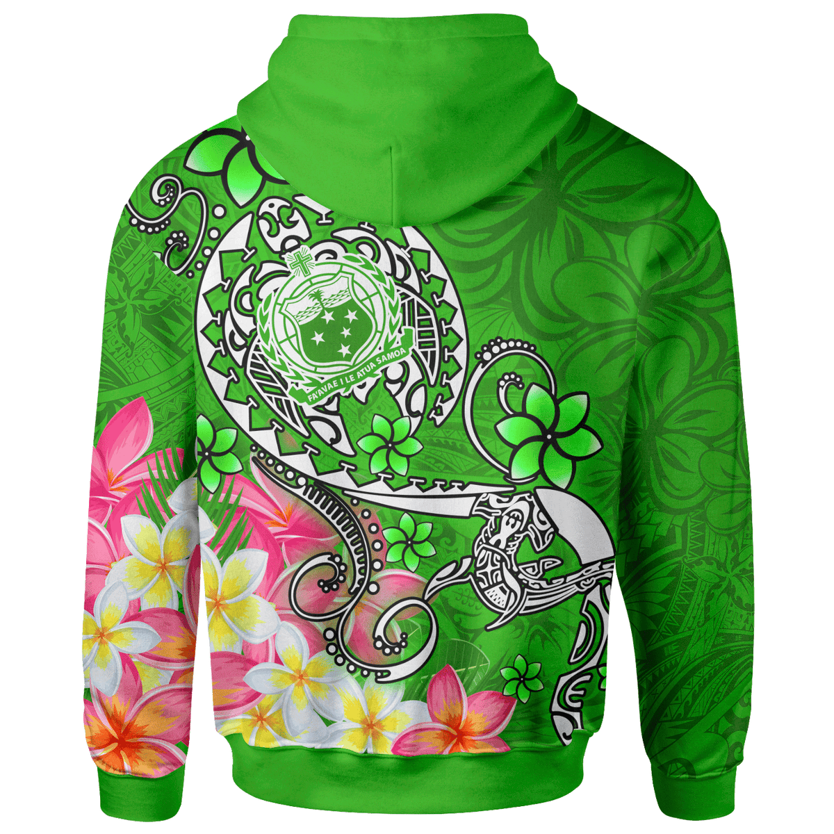 Samoa Custom Zip up Hoodie Turtle Plumeria (Green) - Polynesian Pride