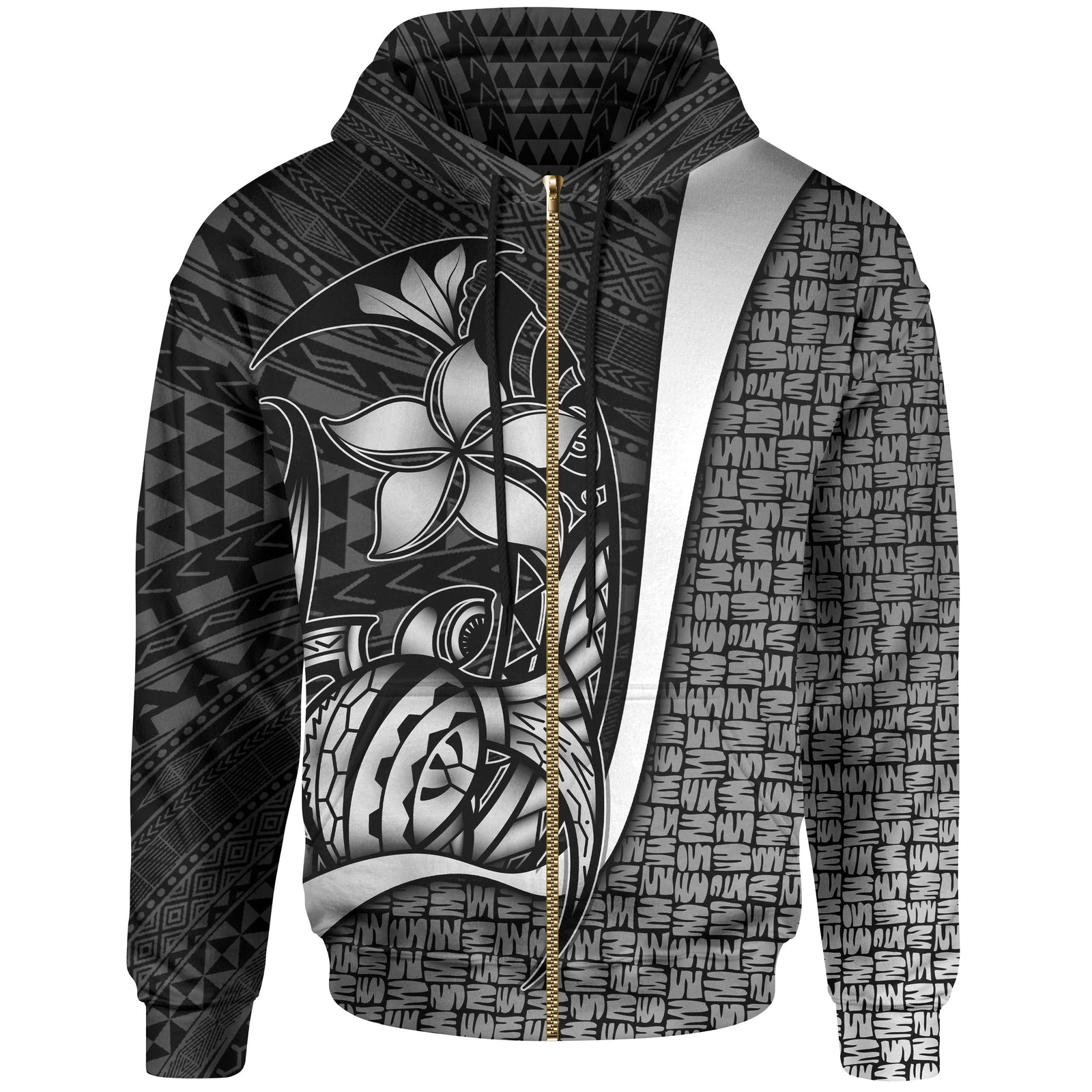Polynesian Zip up Hoodie White Turtle with Hook Unisex WHITE - Polynesian Pride