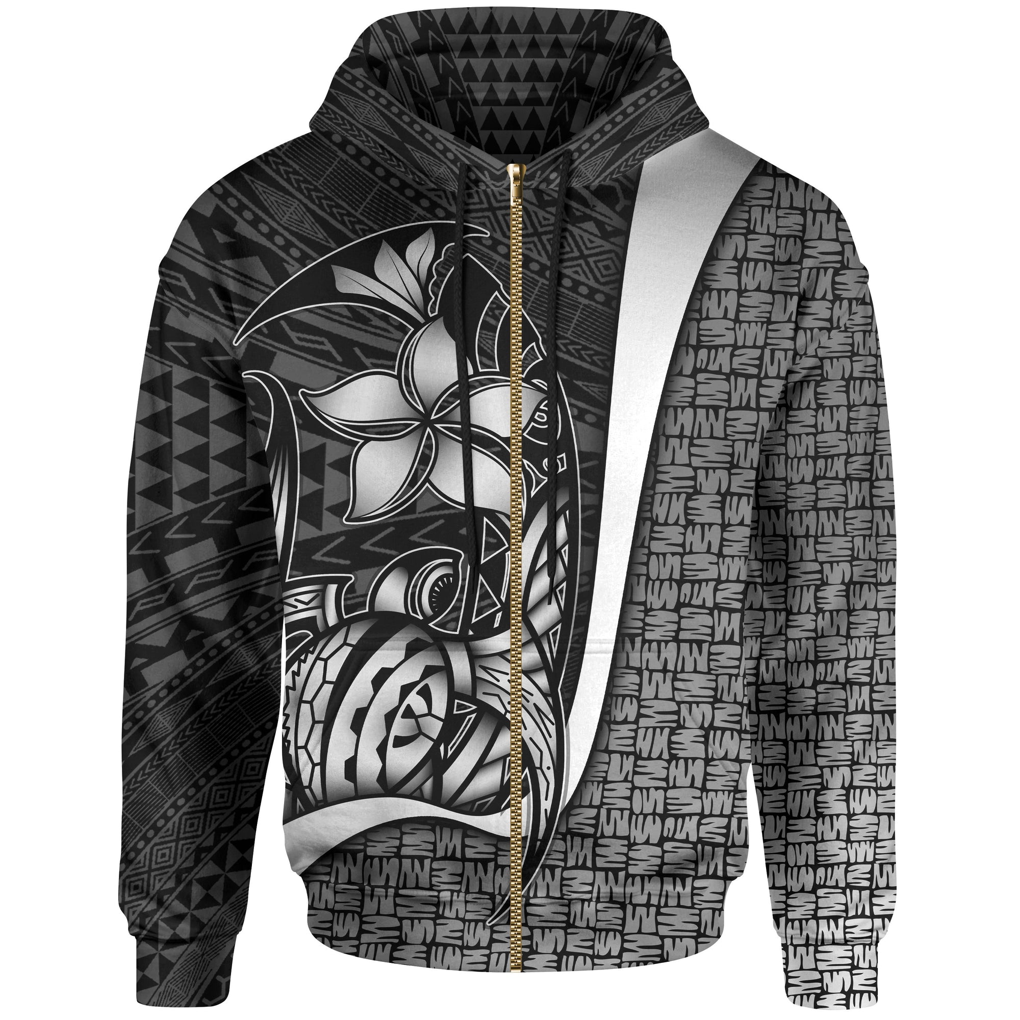 Polynesian Zip up Hoodie White Turtle with Hook Unisex WHITE - Polynesian Pride