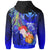 Polynesian Hawaii Zip up Hoodie Kanaka Maoli Humpback Whale with Tropical Flowers (Blue) - Polynesian Pride