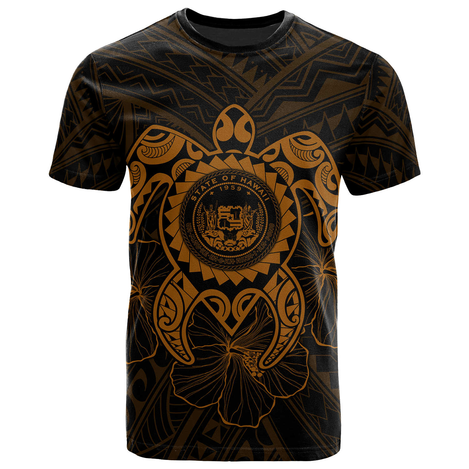 Hawaii Polynesian T Shirt Vintage Polynesian Turtle (Golden) Unisex Golden - Polynesian Pride