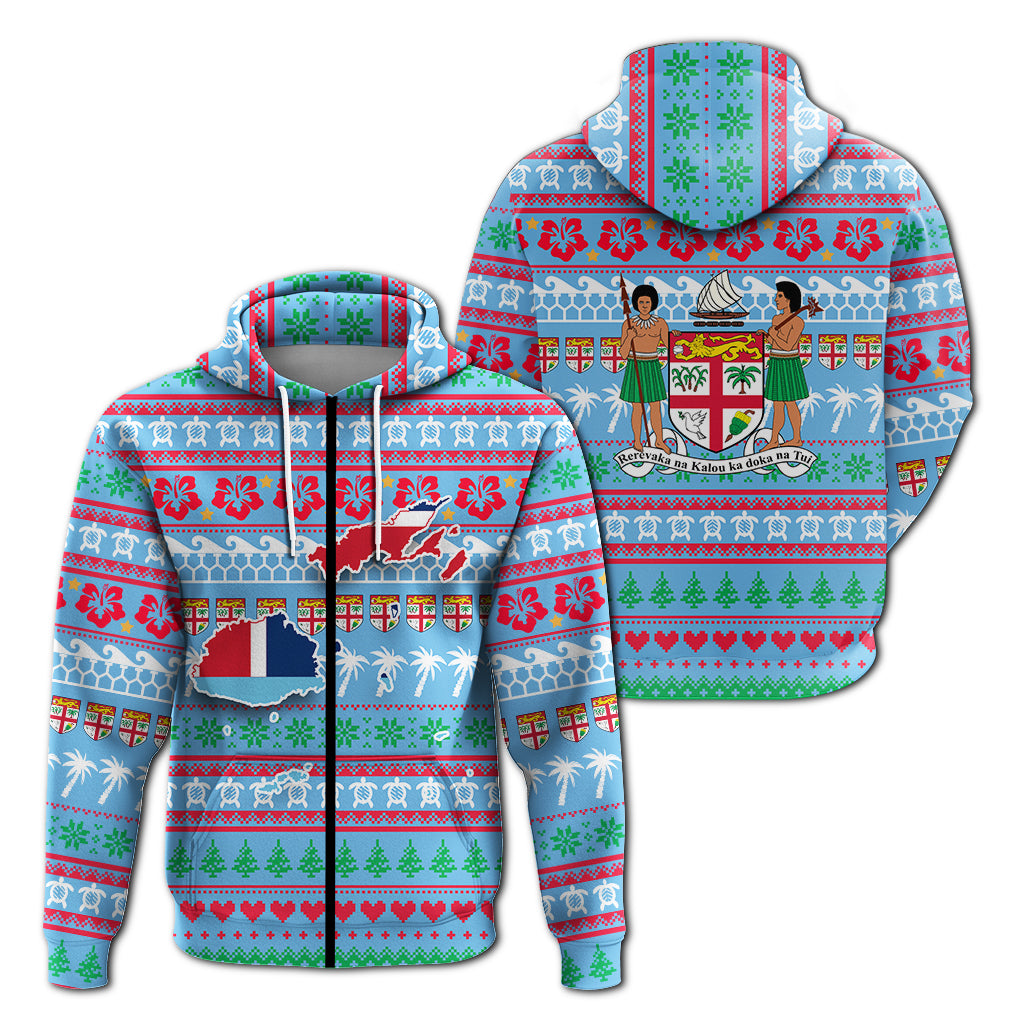 Fiji Christmas Zip Hoodie Ugly Christmas LT12 Unisex Blue - Polynesian Pride