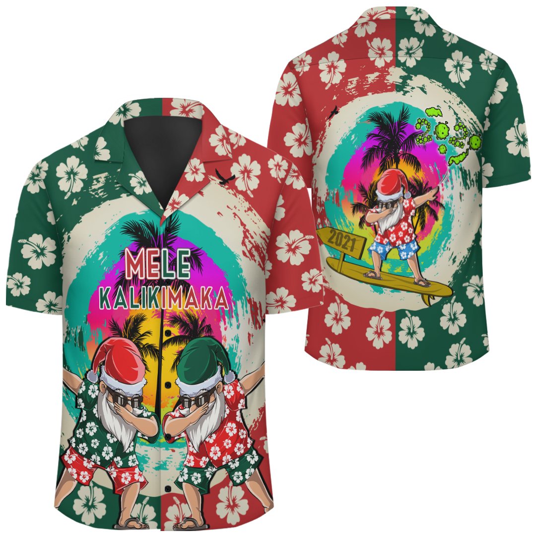 Hawaii Mele Kalikimaka Dabbing Santa Surfing Hawaiian Shirt Unisex Black - Polynesian Pride