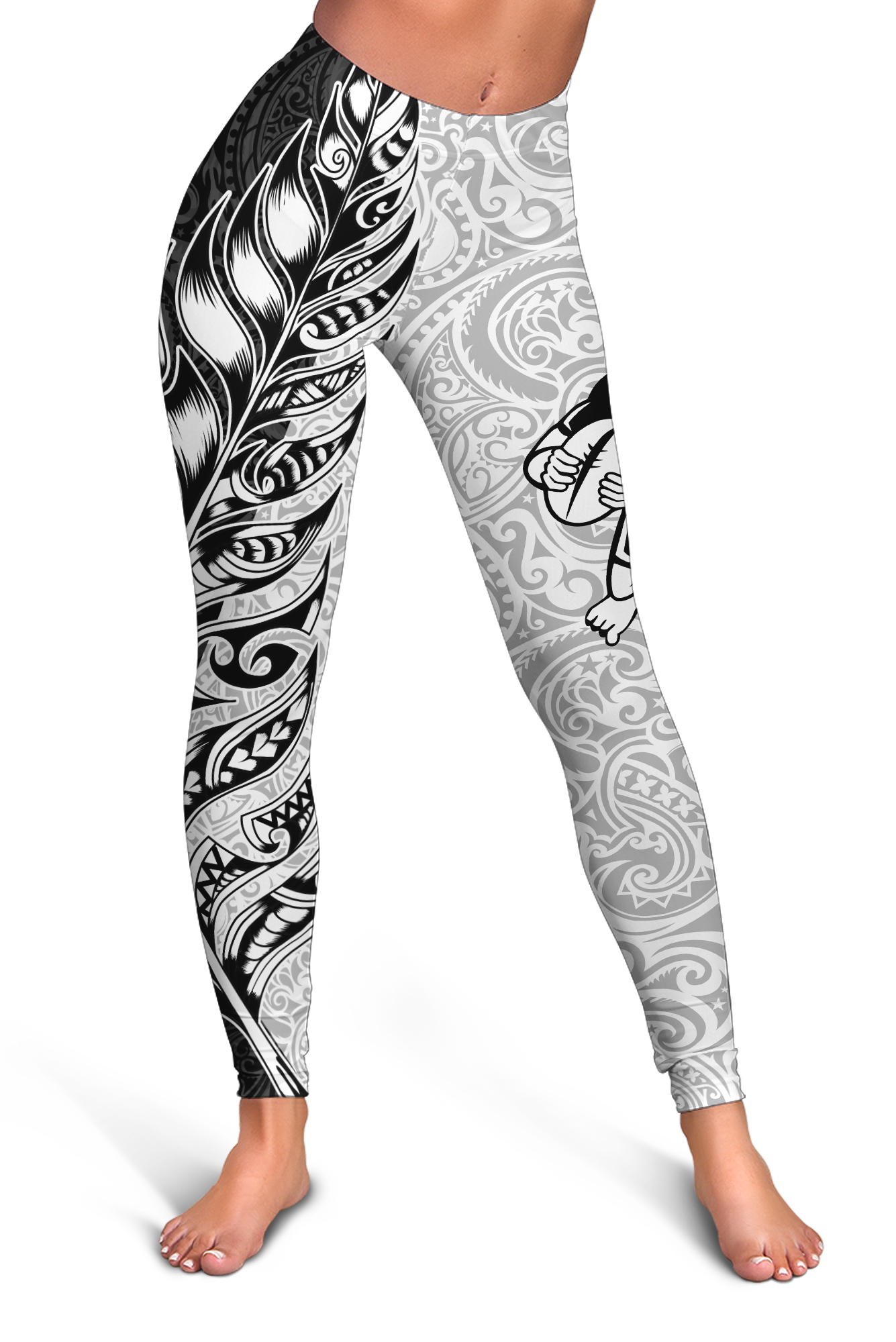 New Zealand Maori All Black Rugby Women Legging - LT2 White - Polynesian Pride