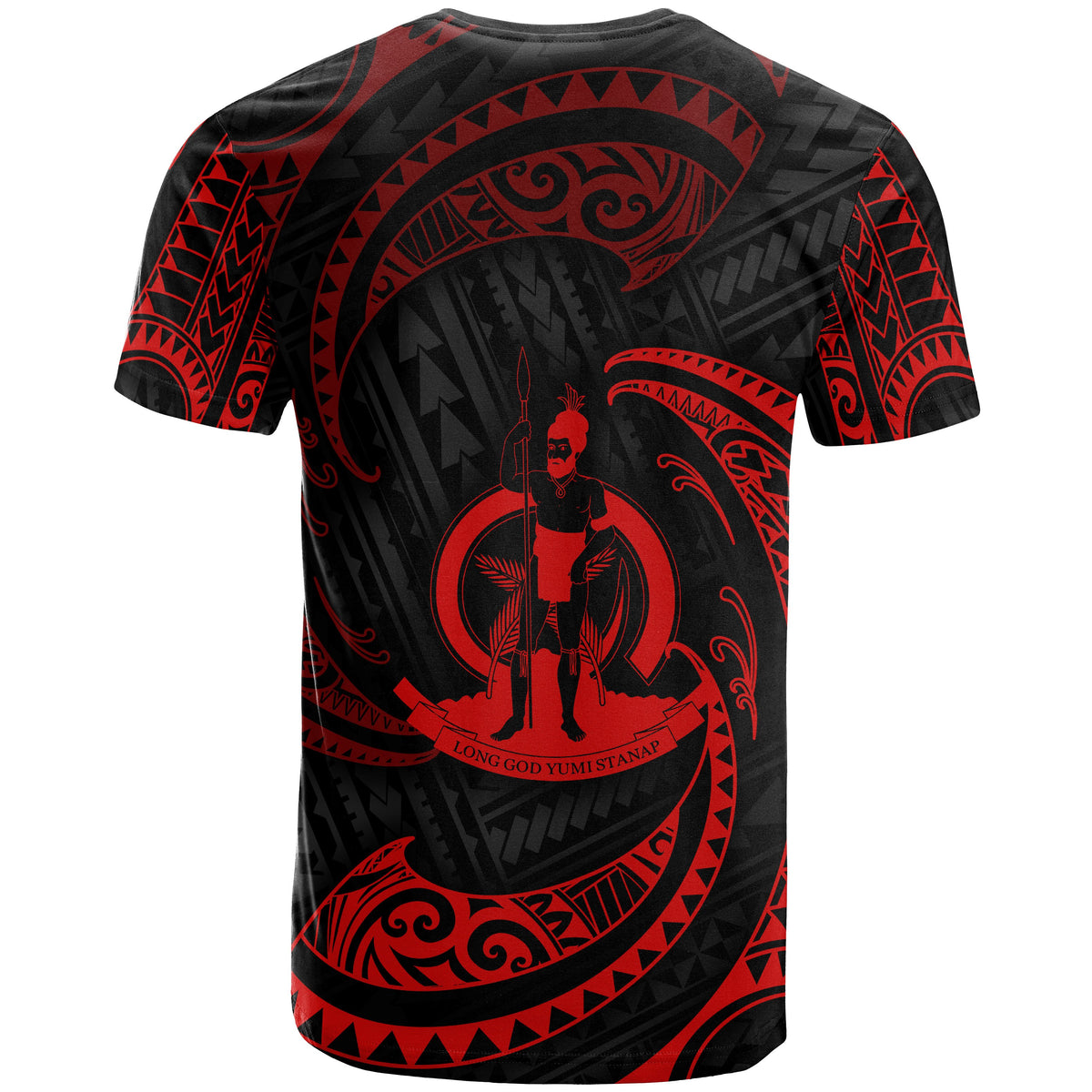 Vanuatu Polynesian All Over T Shirt Red Tribal Wave - Polynesian Pride