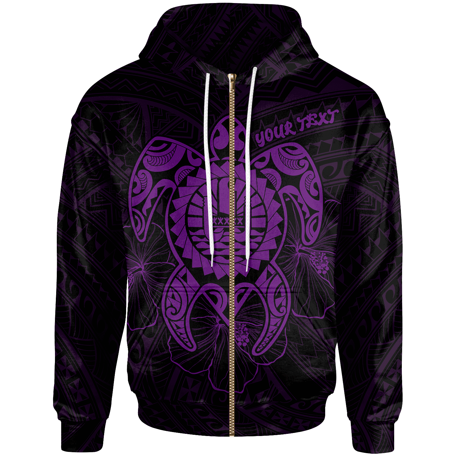 Tahiti Polynesian Custom Zip up Hoodie Vintage Polynesian Turtle (Purple) Unisex Purple - Polynesian Pride