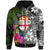 Fiji Zip up Hoodie Turtle Plumeria Banana Leaf Unisex Black - Polynesian Pride