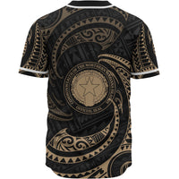 Northern Mariana Islands Polynesian Baseball Shirt - Gold Tribal Wave - Polynesian Pride