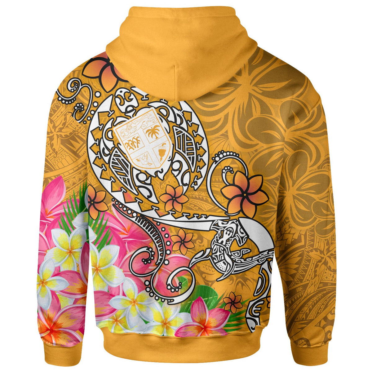 Fiji Custom Hoodie Turtle Plumeria (Gold) - Polynesian Pride