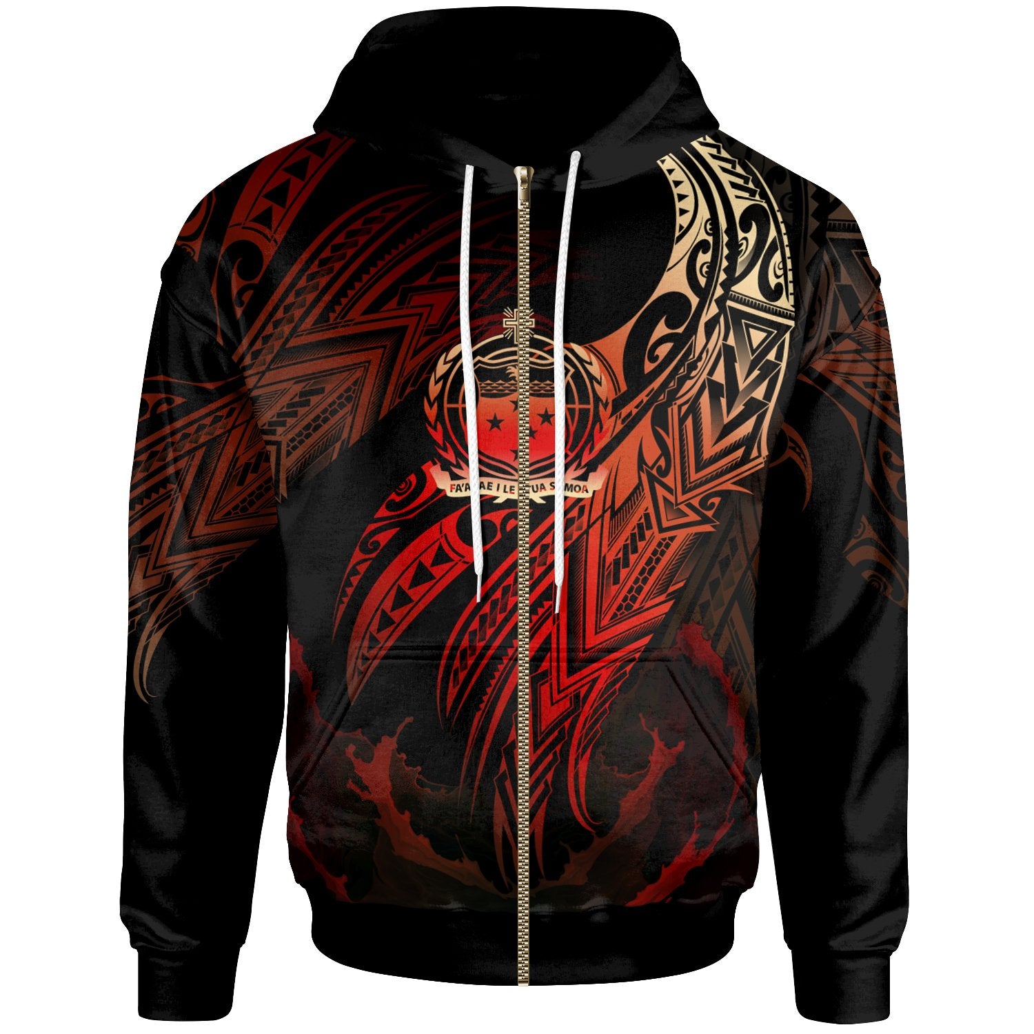 Samoa Polynesian Zip Hoodie Legend Red Version Unisex Black - Polynesian Pride