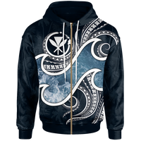 Polynesian Hawaii Zip up Hoodie Ocean Style Unisex Black - Polynesian Pride