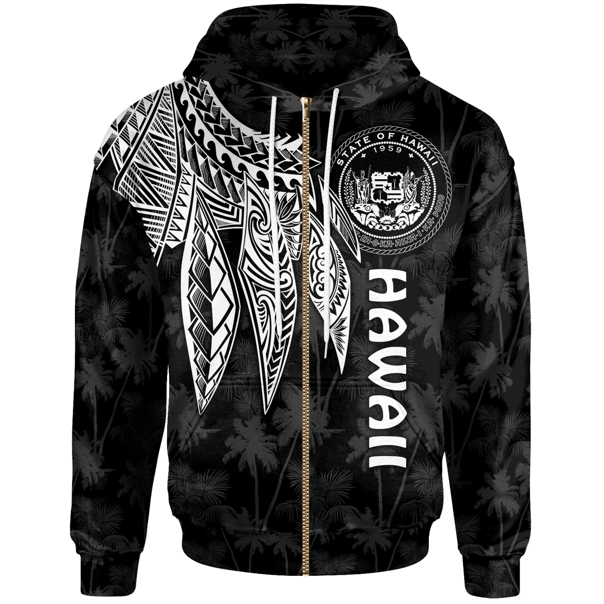 Polynesian Hawaii Zip up Hoodie Polynesian Wings (White) Unisex White - Polynesian Pride