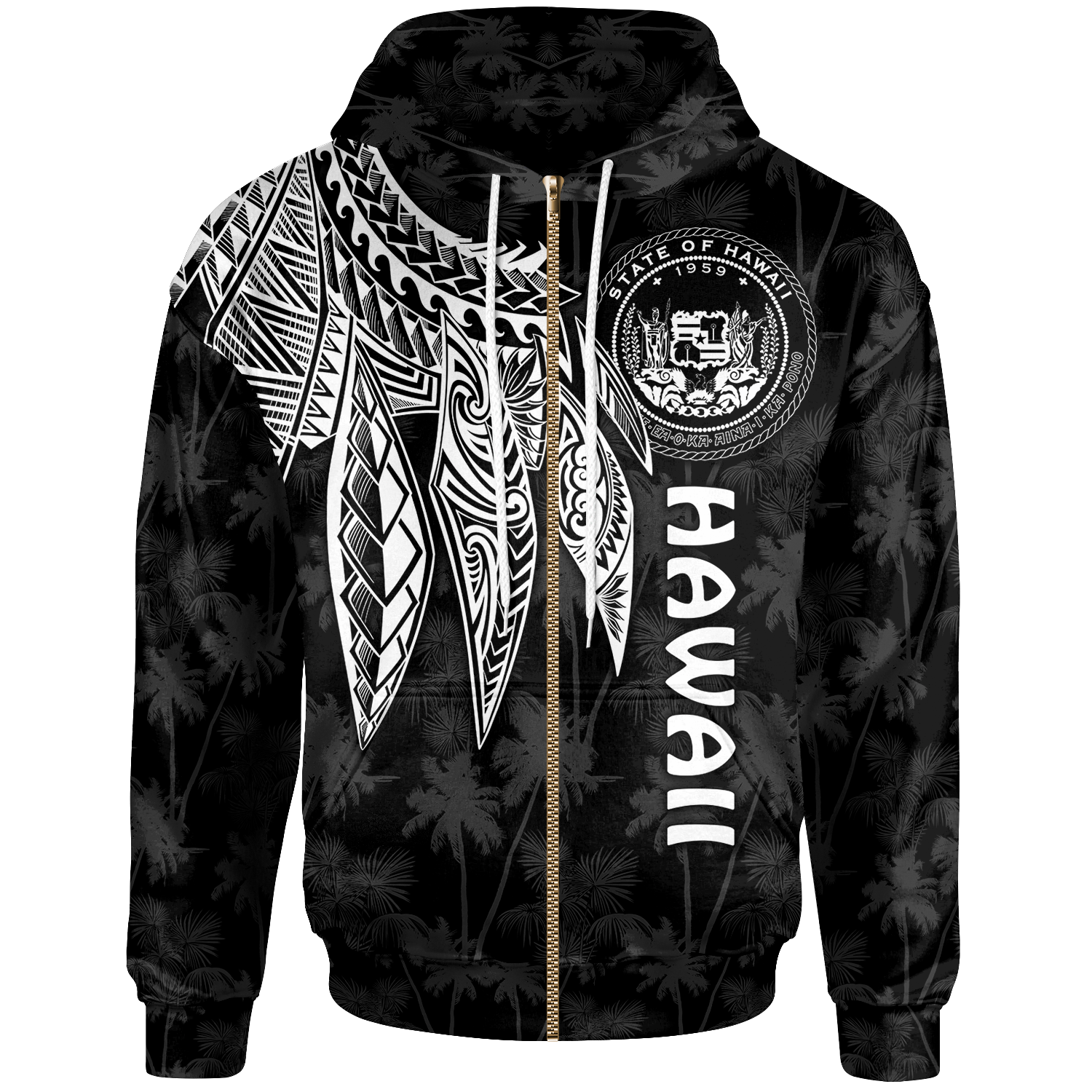 Polynesian Hawaii Zip up Hoodie Polynesian Wings (White) Unisex White - Polynesian Pride