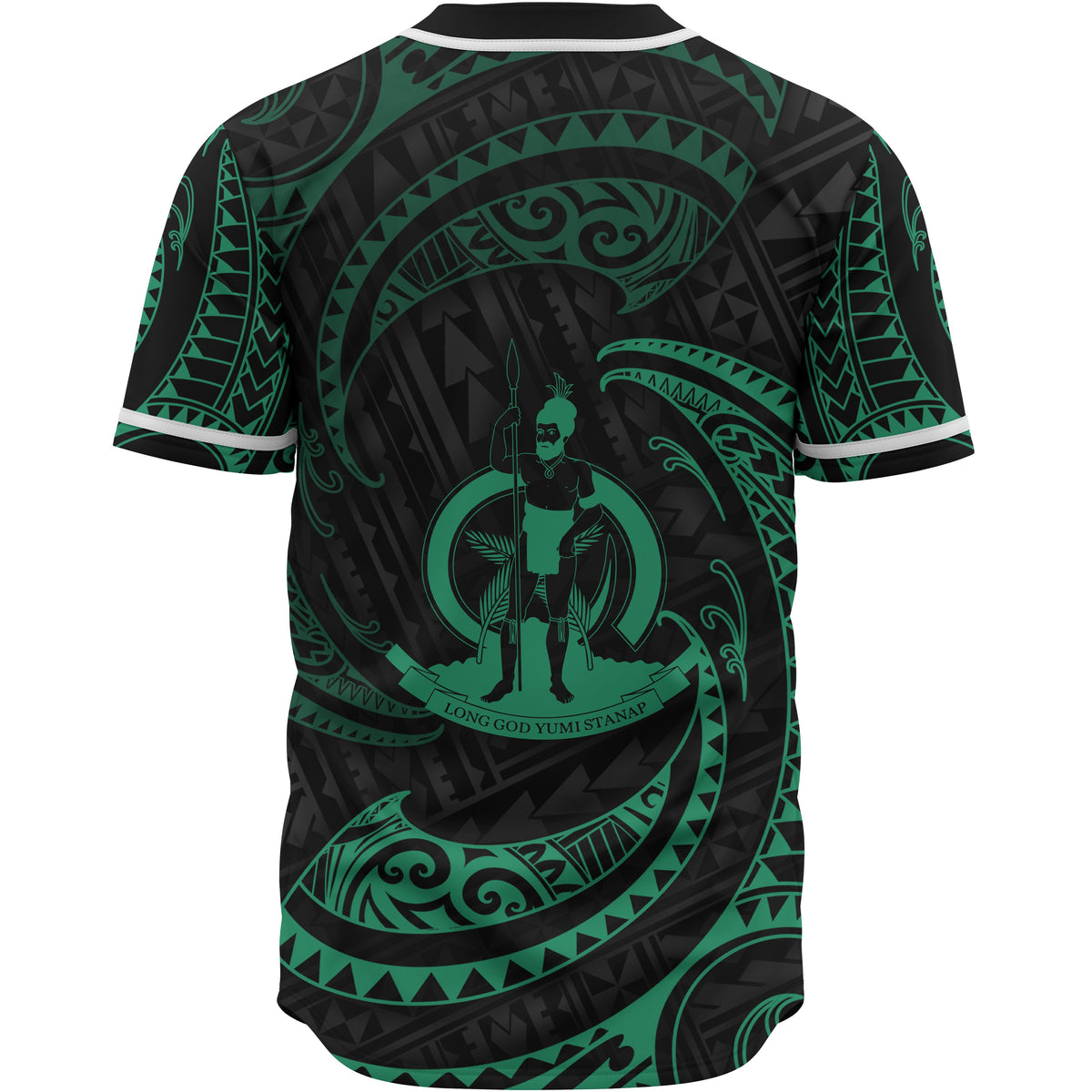 Vanuatu Polynesian Custom Personalised Baseball Shirt - Green Tribal Wave - Polynesian Pride