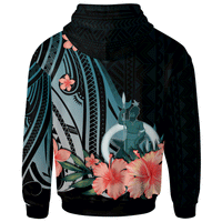 Vanuatu Custom Zip Hoodie Turquoise Polynesian Hibiscus Pattern Style - Polynesian Pride