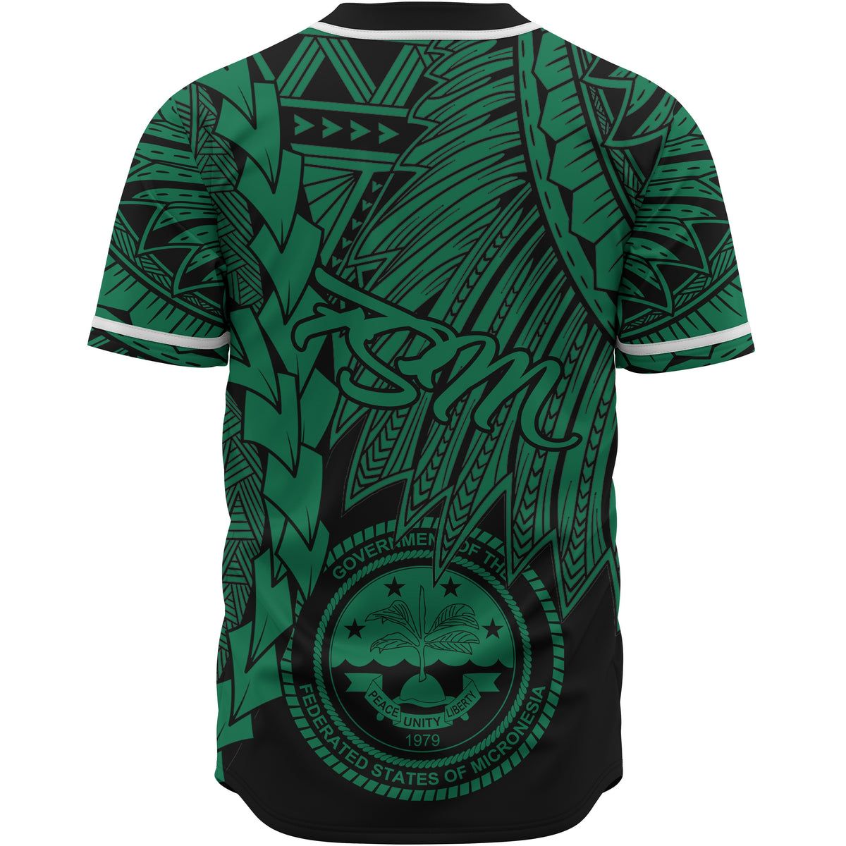 Federated States Of Micronesia Polynesian Custom Personalised Baseball Shirt - Tribal Wave Tattoo Green - Polynesian Pride