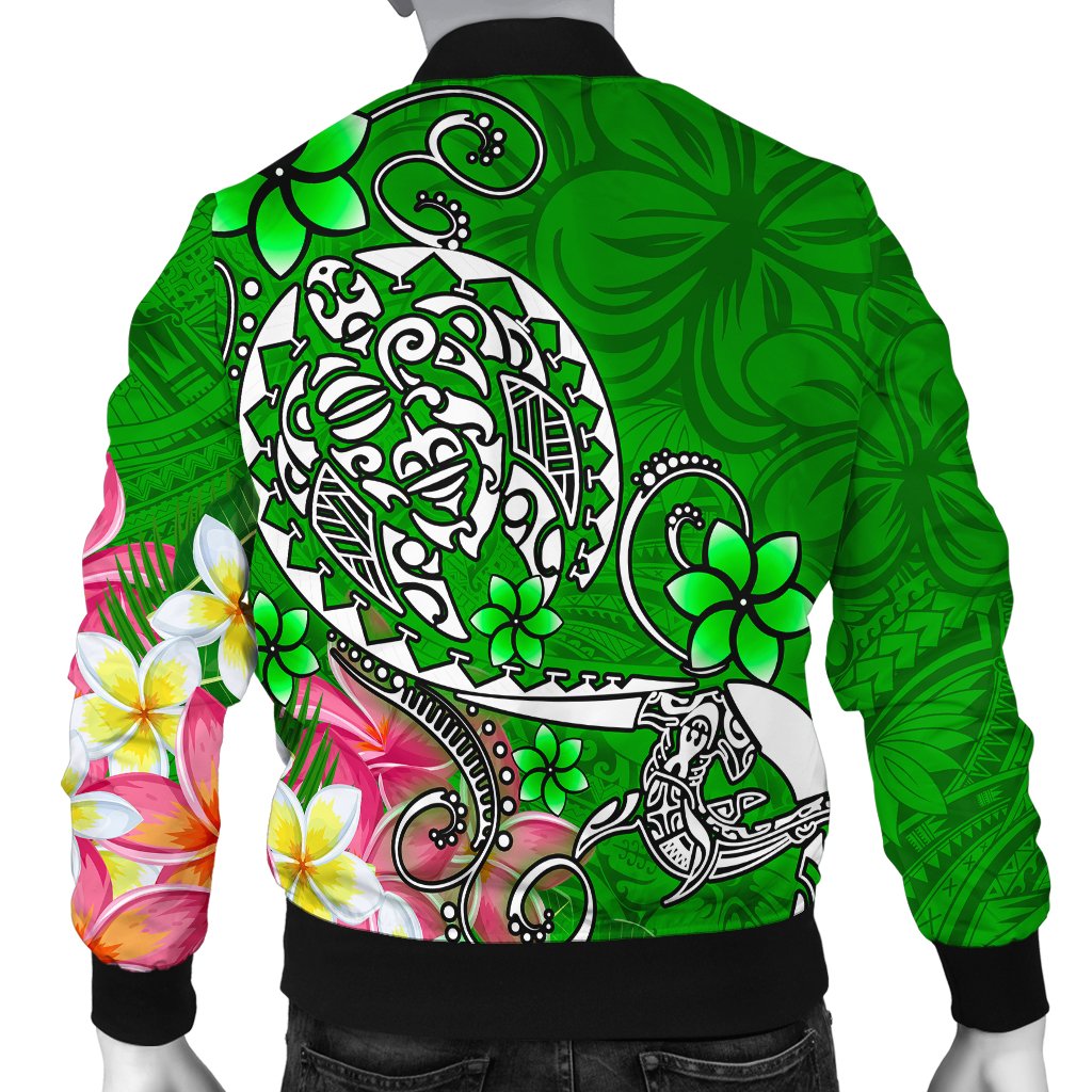 Fiji Men's Bomber Jacket - Turtle Plumeria (Green) - Polynesian Pride