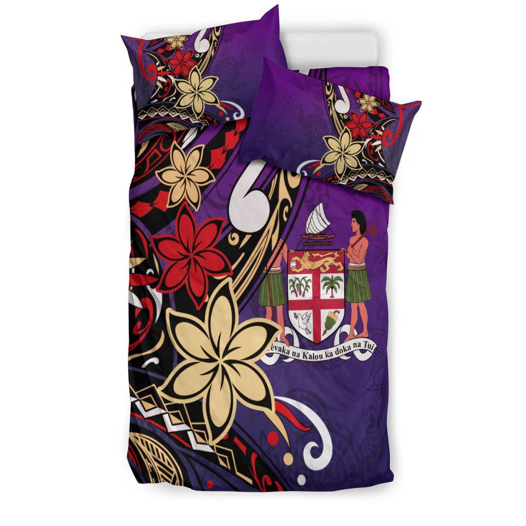Fiji Bedding Set - Tribal Flower With Special Turtles Purple Color - Polynesian Pride
