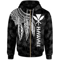 Polynesian Hawaii Kanaka Maoli Zip up Hoodie Polynesian Wings (White) Unisex White - Polynesian Pride