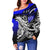 Kosrae Women's Off Shoulder Sweaters - Tribal Jungle Pattern Blue Color - Polynesian Pride