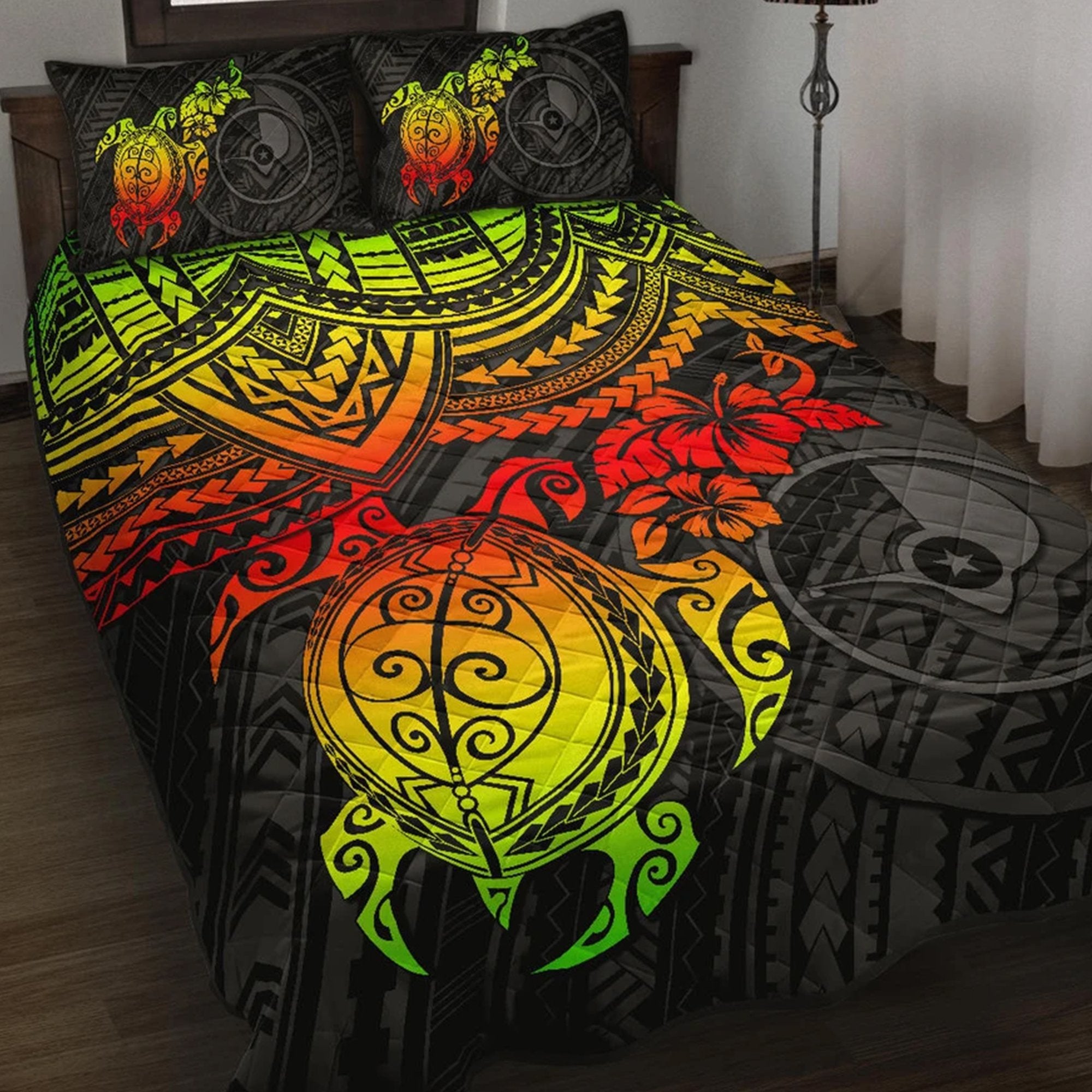 Yap Polynesian Quilt Bed Set - Reggae Turtle Art - Polynesian Pride