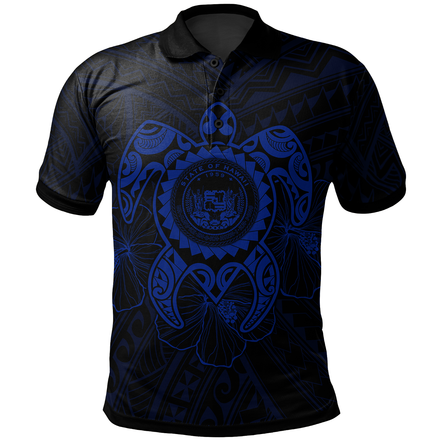 Hawaii Polynesian Polo Shirt Vintage Polynesian Turtle (Blue) Unisex Blue - Polynesian Pride