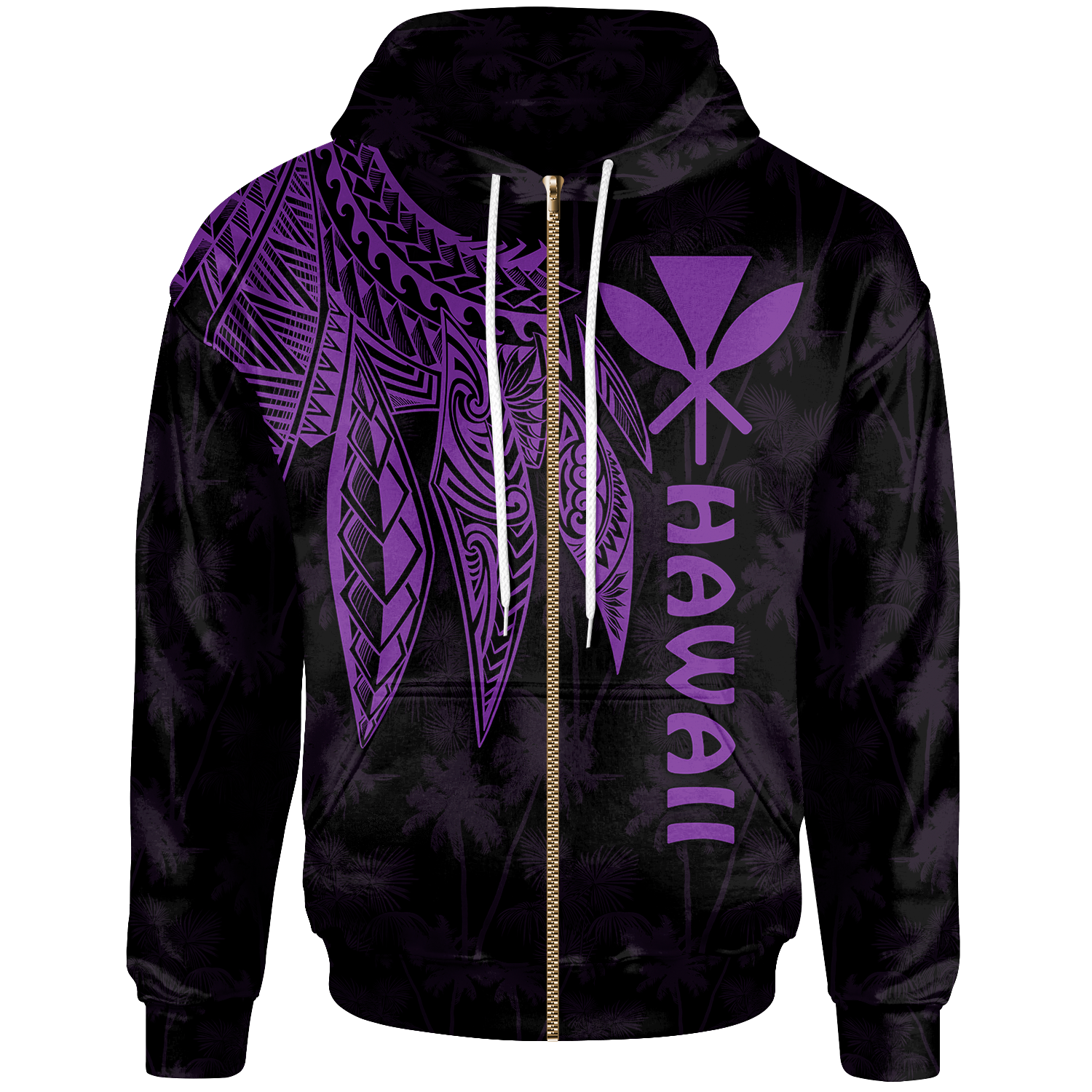 Polynesian Hawaii Kanaka Maoli Zip up Hoodie Polynesian Wings (Purple) Unisex Purple - Polynesian Pride