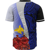 Papua New Guinea Polynesian Baseball Shirt - Coat Of Arm With Hibiscus Blue - Polynesian Pride