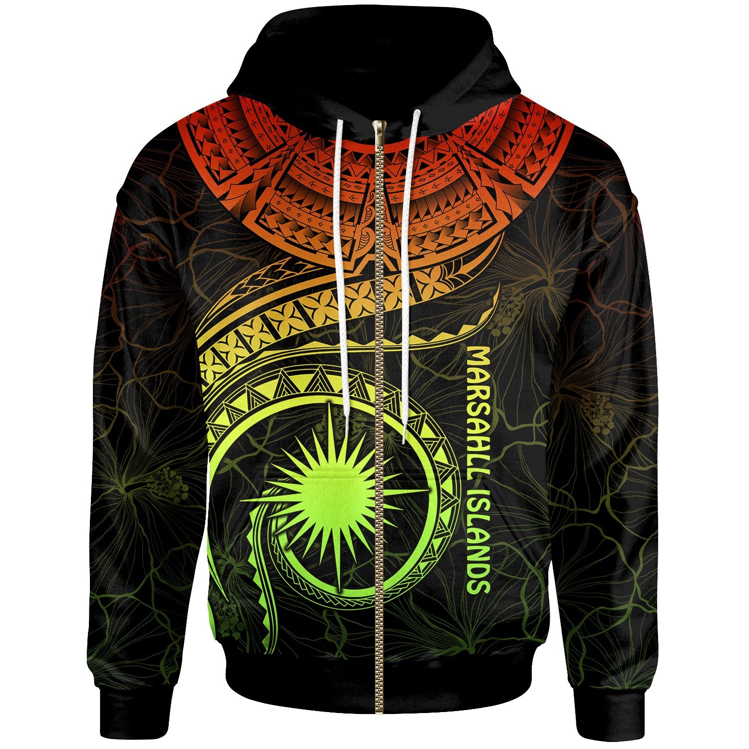 Marshall Islands Polynesian Zip up Hoodie Marshall Islands Waves (Reggae) Unisex Reggae - Polynesian Pride