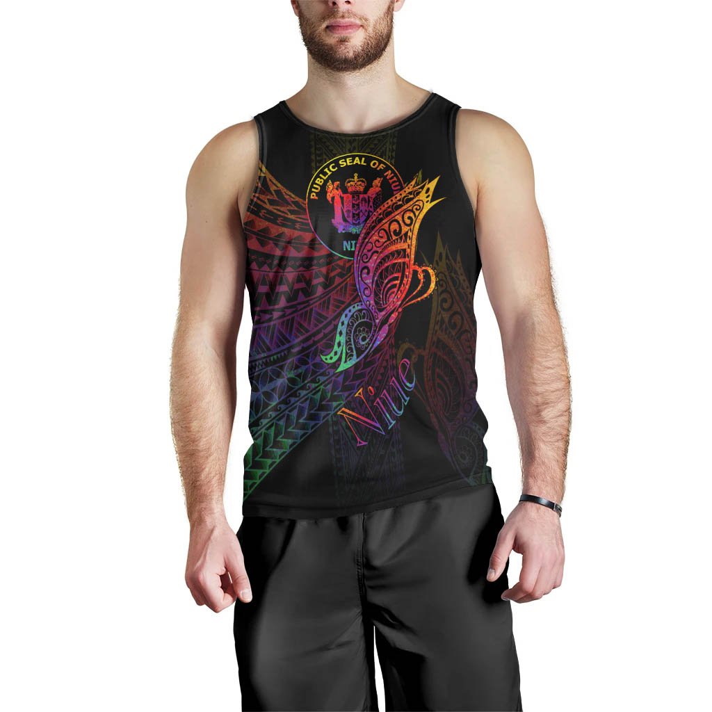 Niue Men Tank Top - Butterfly Polynesian Style Black - Polynesian Pride