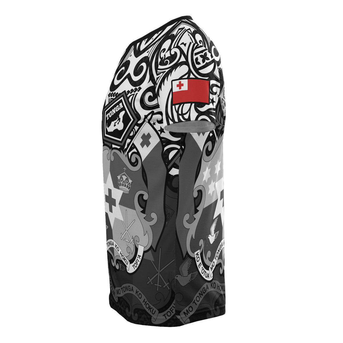 Tonga Pride T Shirt Tongan Flag Coat of Arms Polynesian Tattoo (White Black) - Polynesian Pride