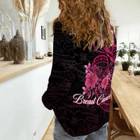 Breast Cancer Pink Ribbon Butterfly Polynesian Black Version Women Casual Shirt - LT12 - Polynesian Pride