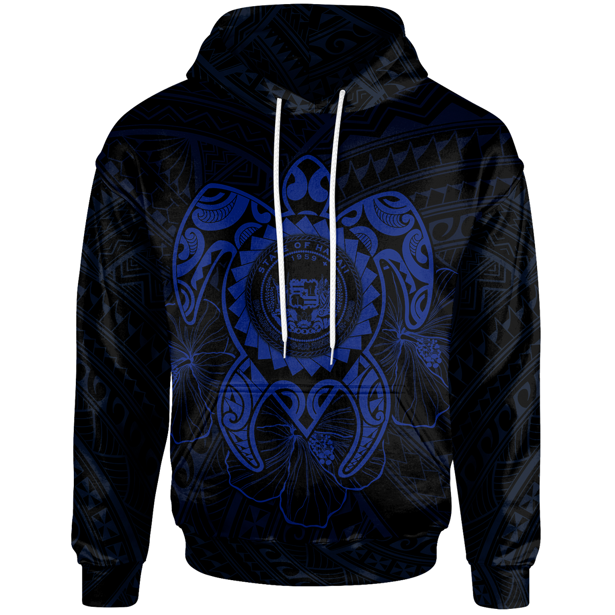 Hawaii Polynesian Hoodie Vintage Polynesian Turtle (Blue) Unisex Blue - Polynesian Pride