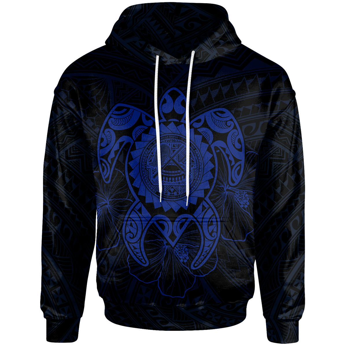 American Samoa Polynesian Hoodie Vintage Polynesian Turtle (Blue) Unisex Blue - Polynesian Pride