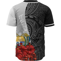 Nauru Polynesian Custom Personalised Baseball Shirt - Coat Of Arm With Hibiscus White - Polynesian Pride