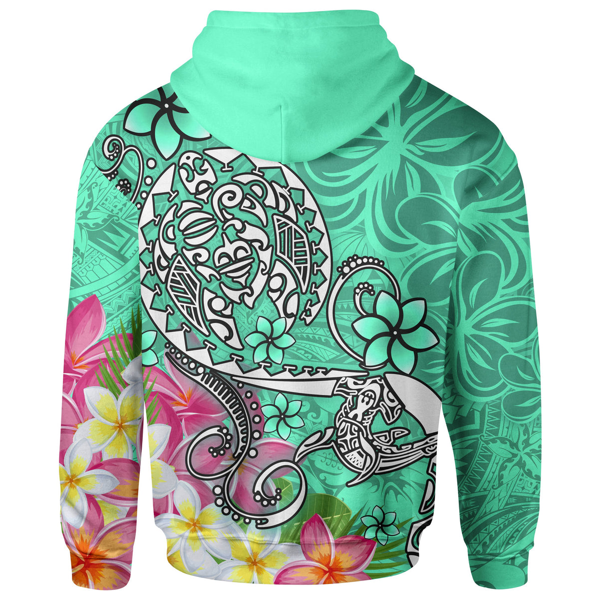 Polynesian Zip up Hoodie Turtle Plumeria Turquoise Color - Polynesian Pride