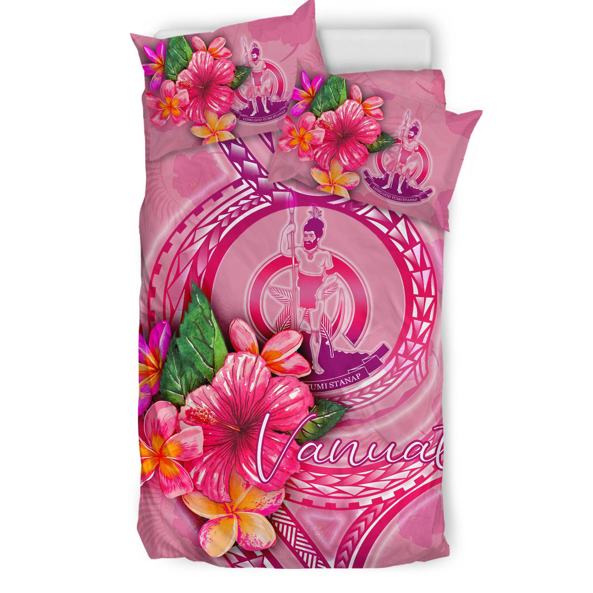 Vanutu Polynesian Bedding Set - Floral With Seal Pink - Polynesian Pride