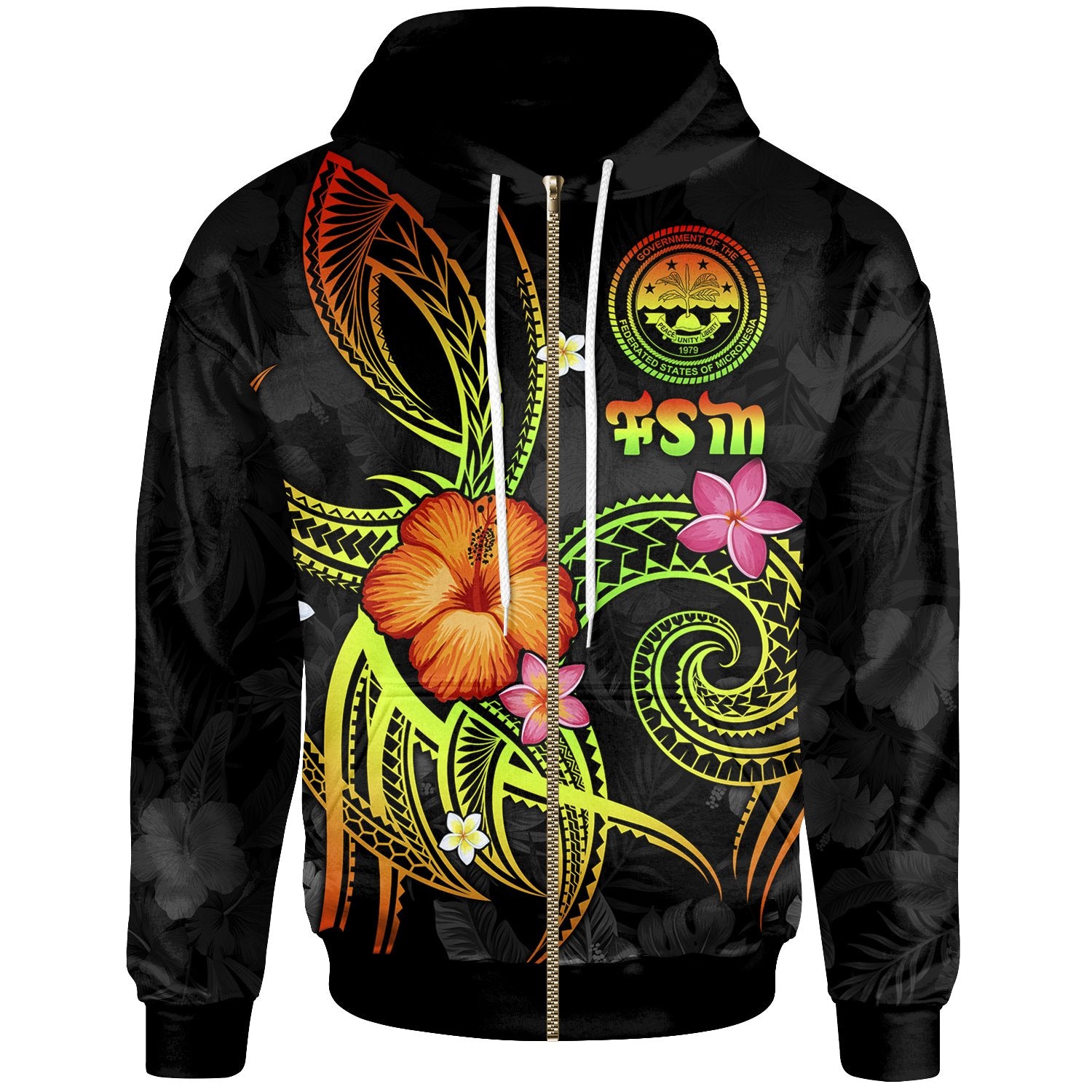 Federated States of Micronesia Polynesian Zip up Hoodie Legend of FSM (Reggae) Unisex Reggae - Polynesian Pride