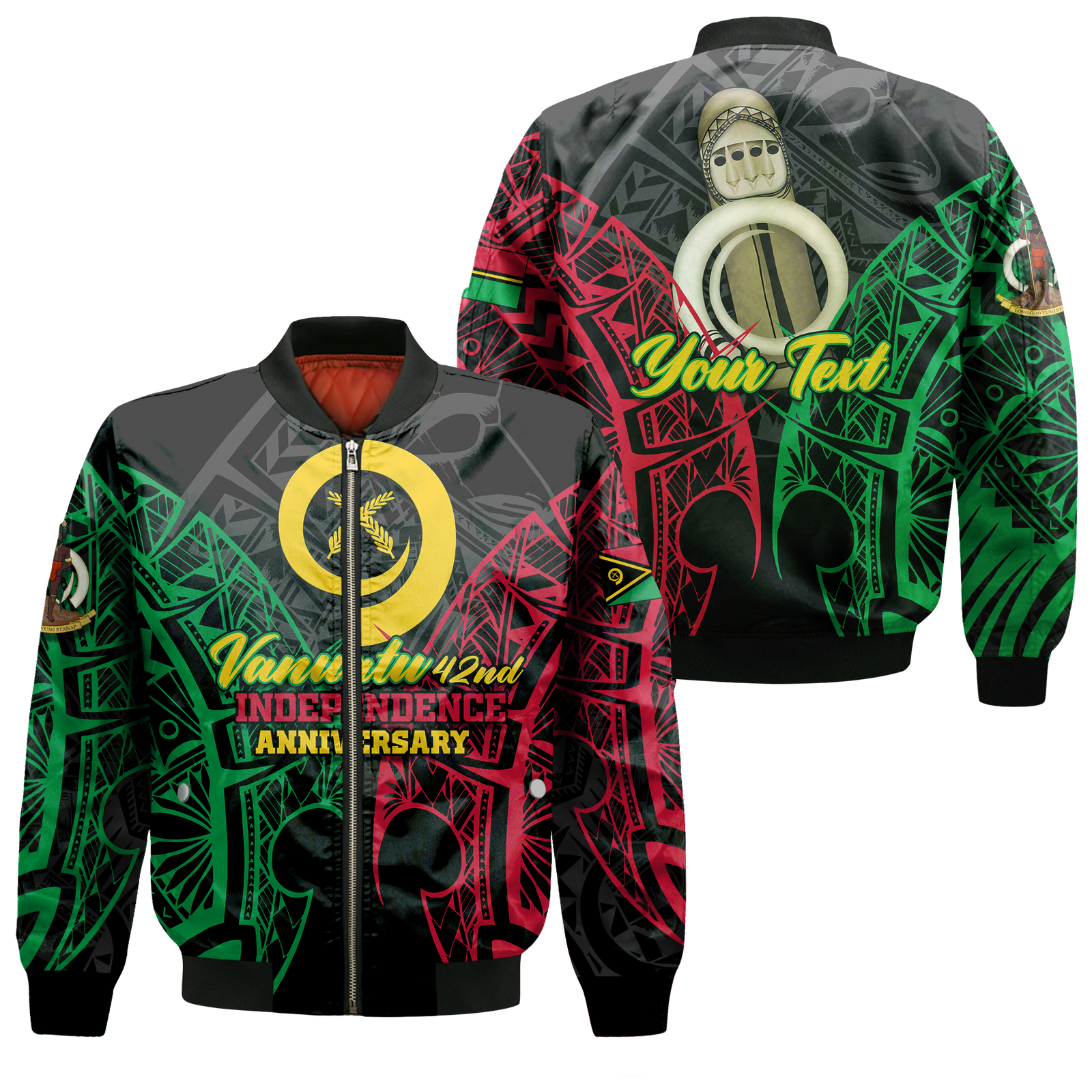 Custom Vanuatu 42nd Independence Anniversary Pride Bomber Jacket - LT12 Bomber Jacket Black - Polynesian Pride
