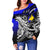 Papua New Guinea Women's Off Shoulder Sweaters - Tribal Jungle Pattern Blue Color - Polynesian Pride