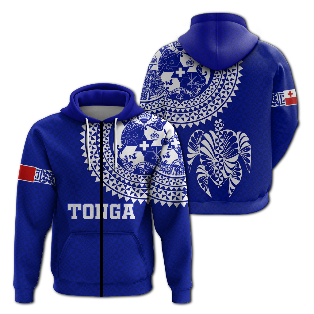 Tonga Hoodie Tongan Blue Turtle LT12 Zip Hoodie Blue - Polynesian Pride