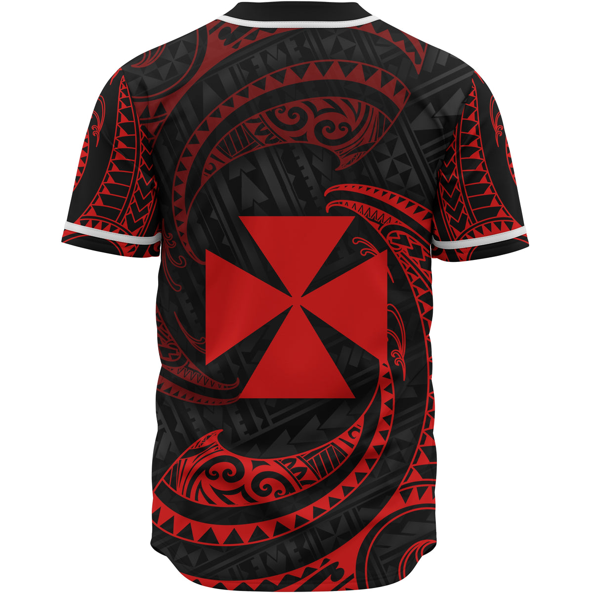 Wallis and Futuna Polynesian Custom Personalised Baseball Shirt - Red Tribal Wave - Polynesian Pride
