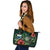 Samoa Polynesian Leather Tote Bag - Green Turtle Hibiscus - Polynesian Pride