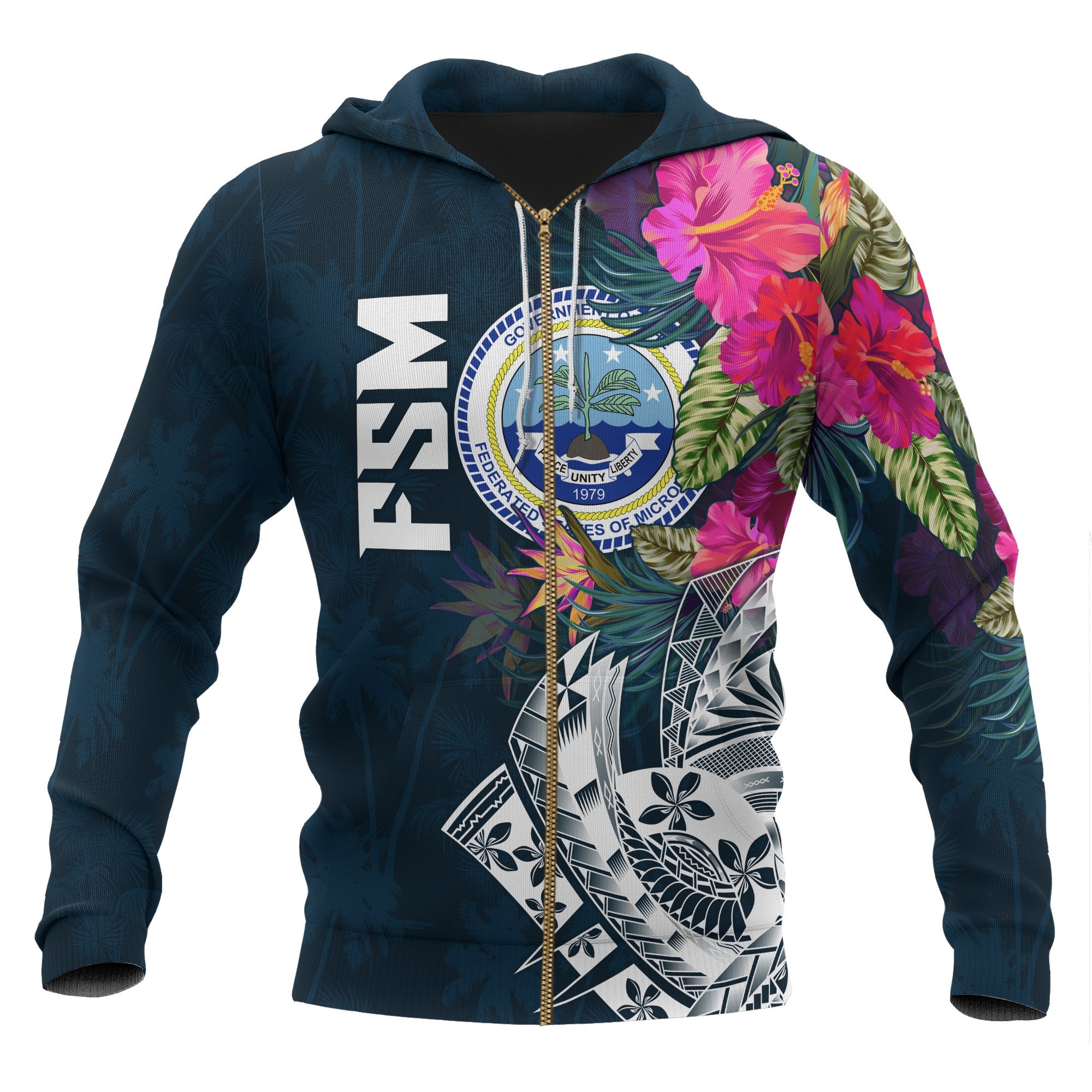 Federated States of Micronesia Zip up Hoodie Summer Vibes Unisex Blue - Polynesian Pride