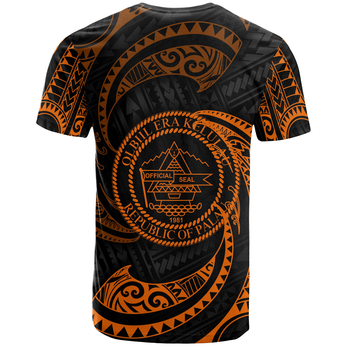 Palau Polynesian Custom T Shirt Orange Tribal Wave - Polynesian Pride