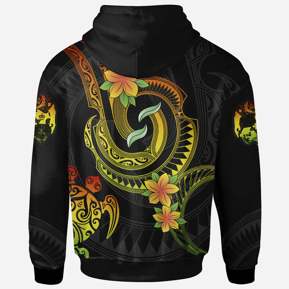 Tonga Custom Hoodie Reggae Plumeria Flowers with Spiral Patterns - Polynesian Pride