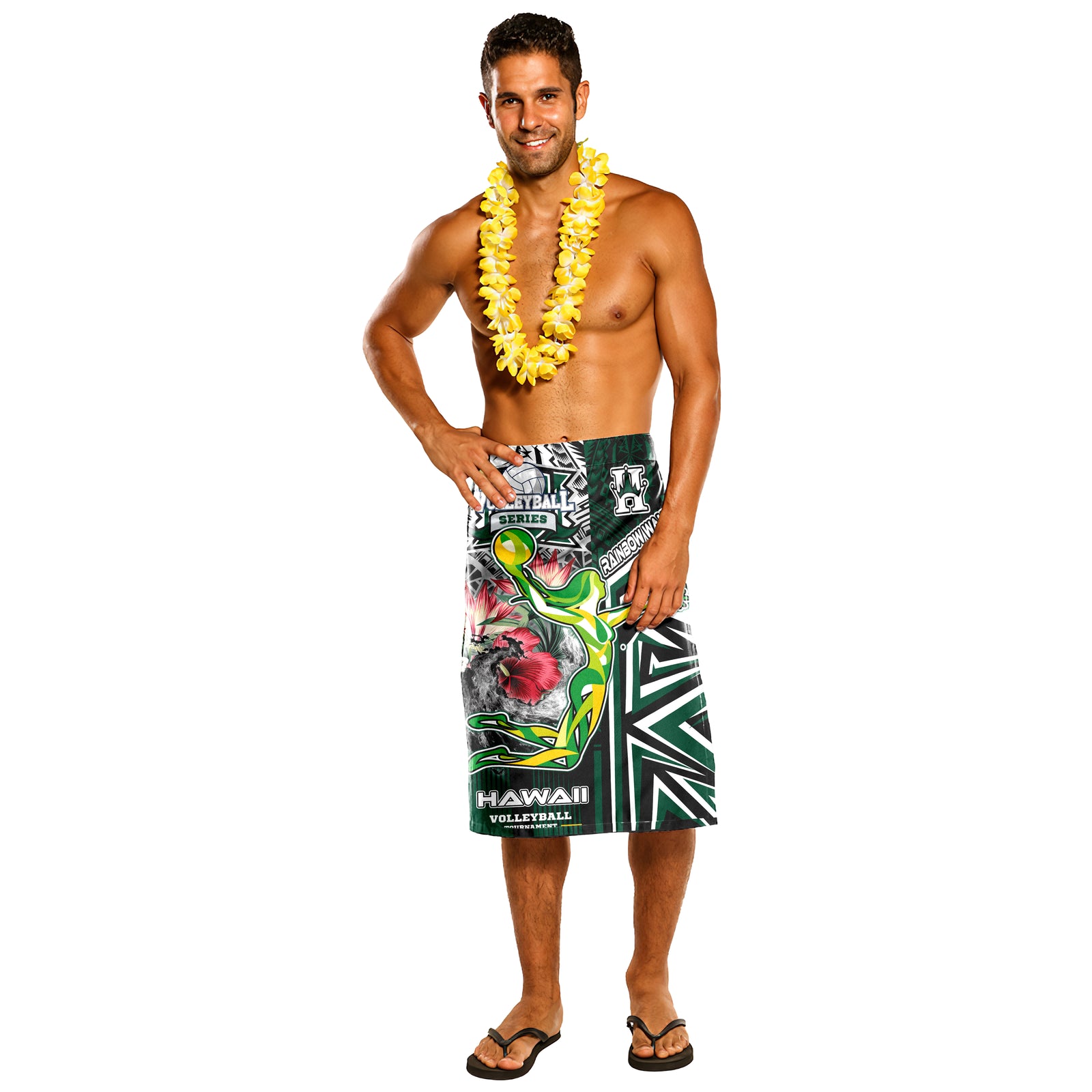 Hawaii Lavalava - Hawaii Rainbow Wahine Volleyball With Beautiful Hibiscus Polynesian Style One Size Green - Polynesian Pride