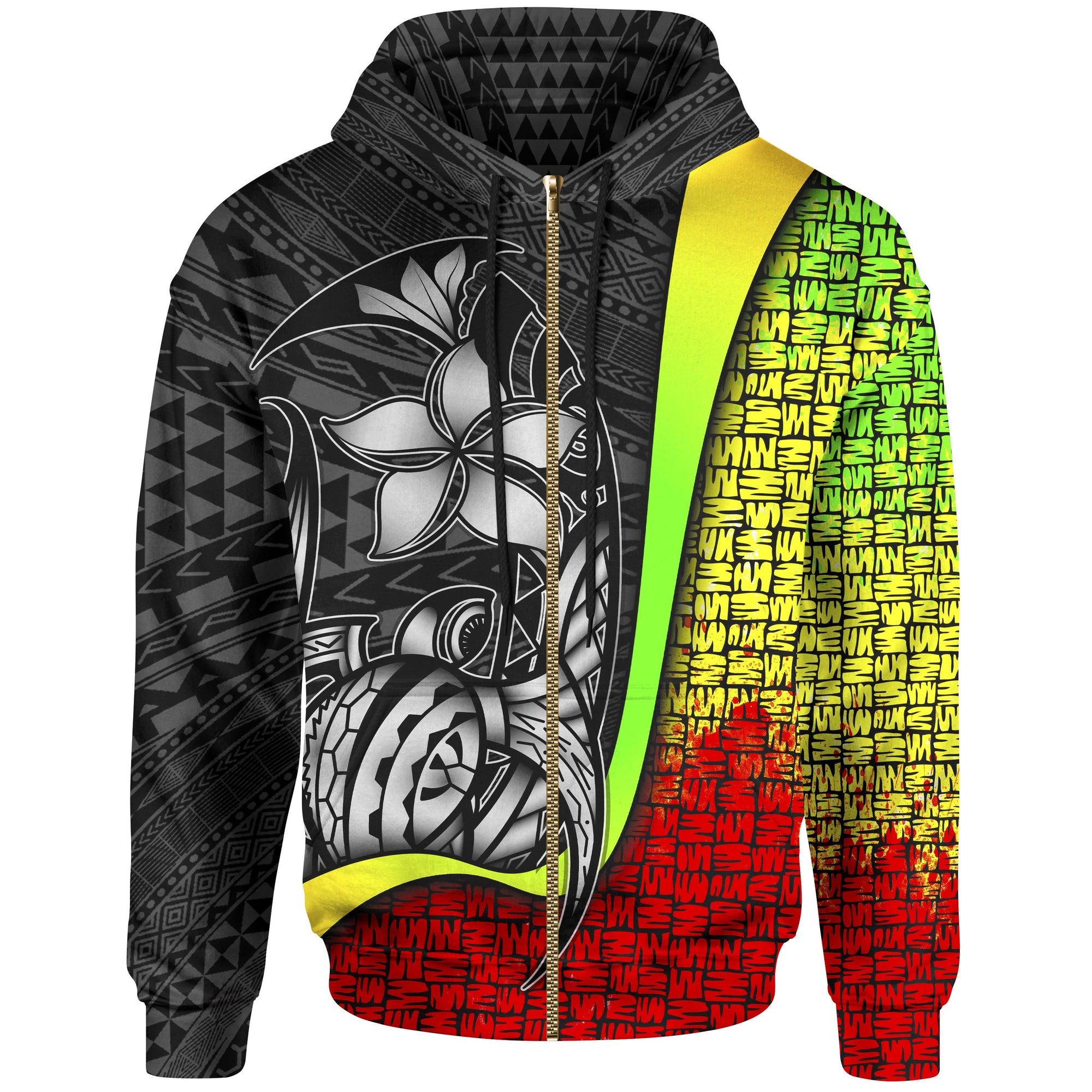 Polynesian Zip up Hoodie Reggae Turtle with Hook Unisex REGGAE - Polynesian Pride