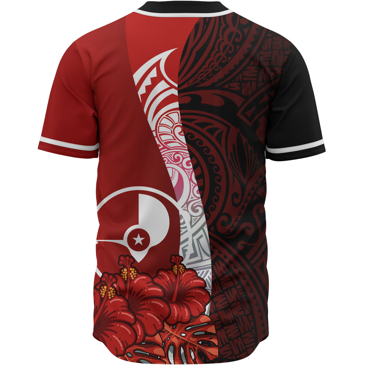 Yap Polynesian Custom Personalised Baseball Shirt - Coat Of Arm With Hibiscus - Polynesian Pride