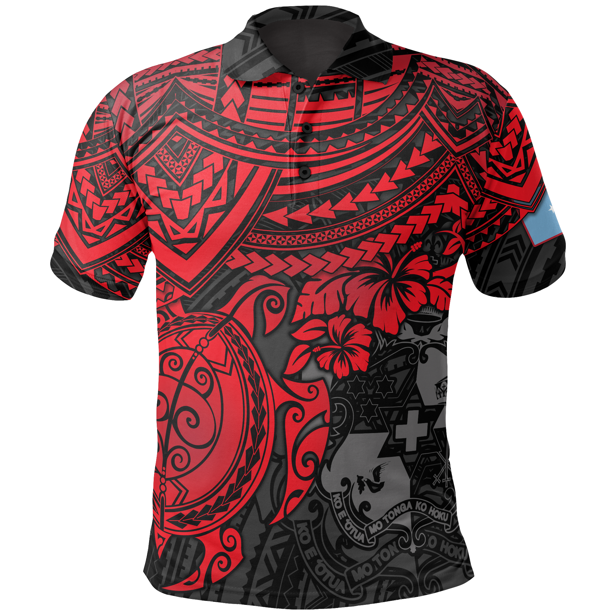 Tonga Polo Shirt Tongan Coat Of Arms Red Turtle Hibiscus Unisex RED - Polynesian Pride